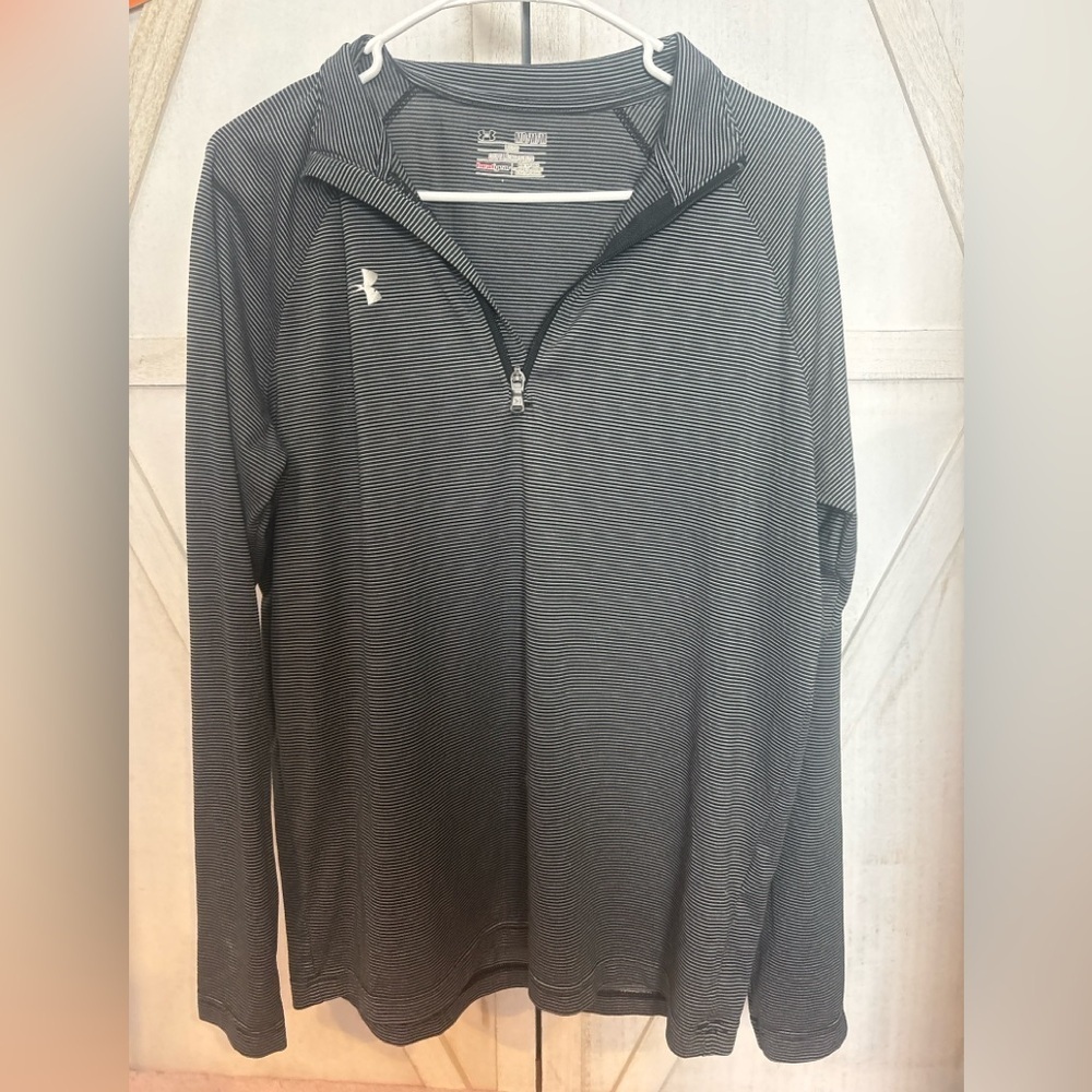 Under Armour Gray and White Striped Pullover